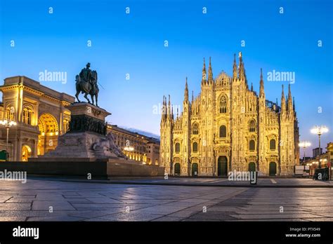 Milan Italy, night city skyline at Milano Duomo Cathedral Stock Photo ...