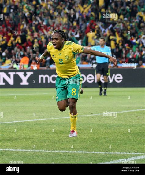 South Africa's Siphiwe Tshabalala celebrates scoring his sides opening ...