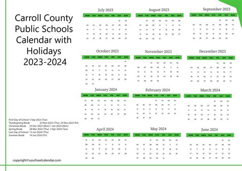 Carroll County Public Schools Calendar with Holidays 2023-2024