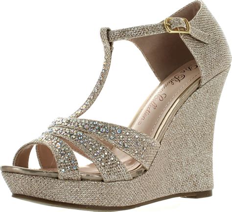 Deblossom Womens Dressy Glitter Rhinestone T Strap Platform Wedge Sandal Aalle-2 | eBay