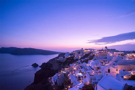 HD wallpaper greece santorini tiran island night house lights sea sunset