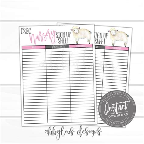 Printable Nursery Or Classroom Schedule Daycare Church Nursery ...