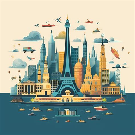 Premium AI Image | vector world with landmarks in flat style 01