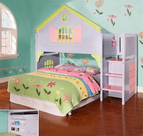 Girls Twin Doll House Loft or Bunk Bed with Stairs, Drawers & Magazine ...