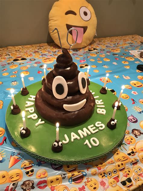 Emoji Poo Cake with Baby Poo Candle Holders | Emoji cake, Poo emoji ...