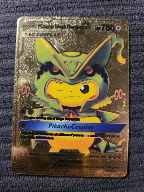 Mavin | RARE Pikachu Mega Rayquaza Tag Cosplay Gold Foil Pokemon Card