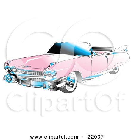 Clipart Illustration of a Pink Convertible 1959 Cadillac Car With Chrome Accents And The Top ...