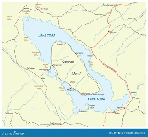 Road Map Of Indonesian Volcano Lake Toba On Sumatra Royalty-Free Stock ...