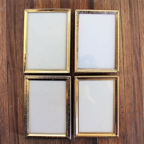 Vintage 2x3 Metal Gold Brass Colored Photo Picture Frame Set of 4 Frames 2 x 3 All Same Pattern