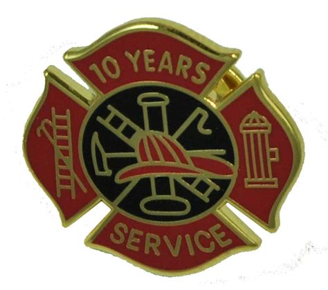 10 years Fire Service pin Red and Black Fire Department Years of Service Pins Roberts.