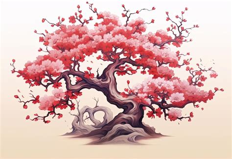 Premium AI Image | an asian blossom tree tattoo design in the style of light crimson and beige