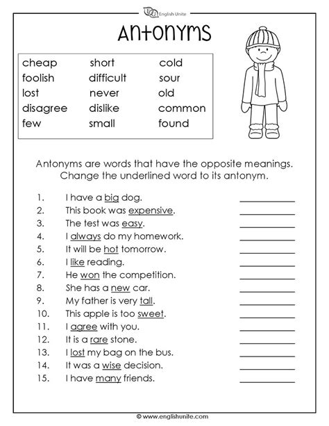 English Unite - Antonyms Worksheet 1