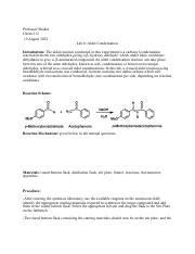 Lab 8 Aldol Condensation .pdf - Professor Shukla Chem 212 19 August 2022 Lab 8: Aldol ...