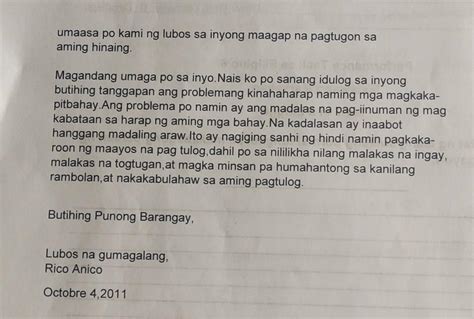 Panuto: Ayusin ang pagkakasunod-sunod ng bahagi ng liham pagrereklamo.Isulat sa isang buong ...