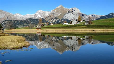 Online crop | HD wallpaper: landscape, nature, switzerland, toggenburg, mountains, lake ...