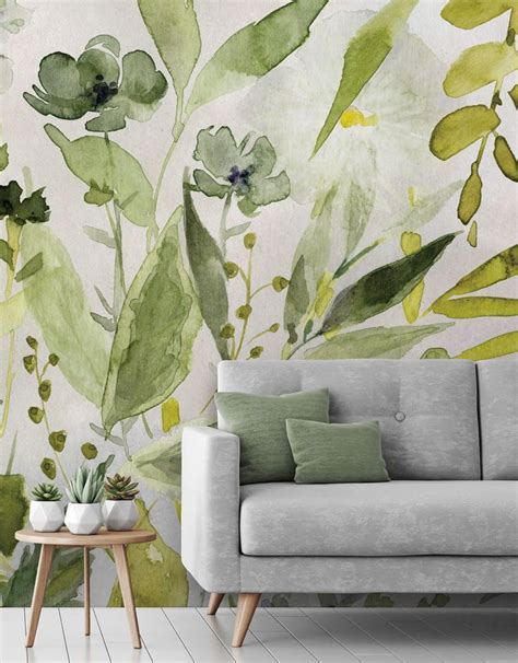 Floral wallpaper is back and it's so contemporary! Check out this beautiful Olive Green Plants ...