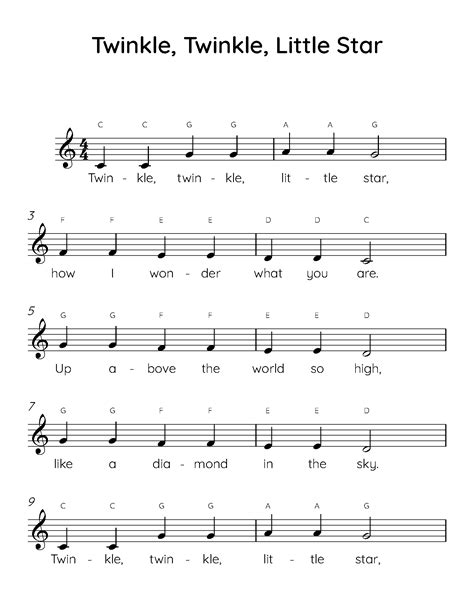 Twinkle Twinkle Little Star Easy Piano Sheet Music