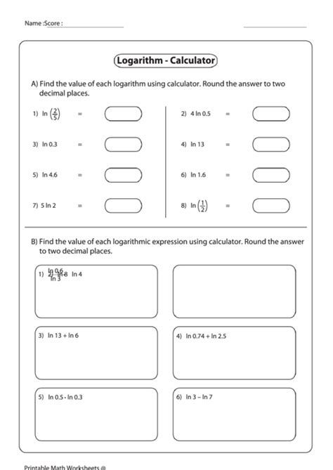 Logarithm - Calculator printable pdf download