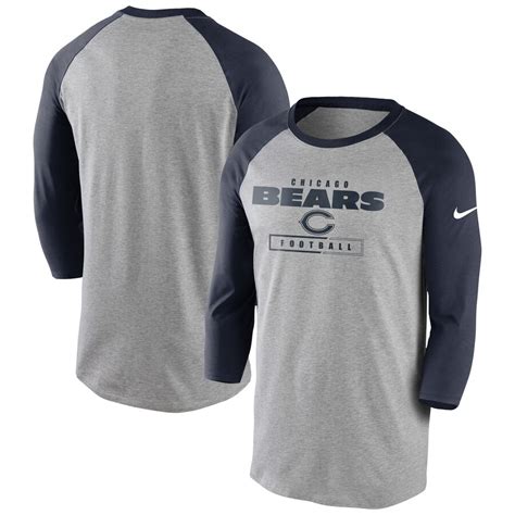 Men's Nike Heathered Gray/Navy Chicago Bears Fan Gear Tri-Blend Wordmark 3/4 Sleeve T-Shirt