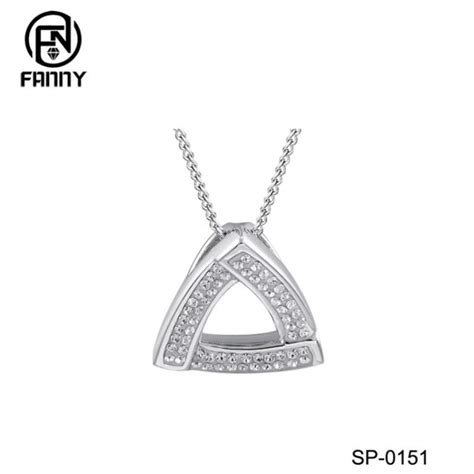 Sterling Silver Triangle Shaped Pendant With White Swarovski Crystal ...