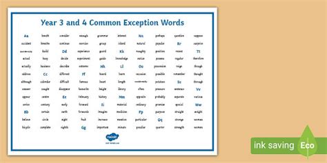 Year 3 and 4 Common Exception Words Word Mat (Teacher-Made)