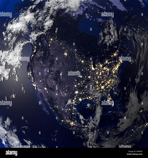 Earth night view from space 3d rendering Stock Photo - Alamy