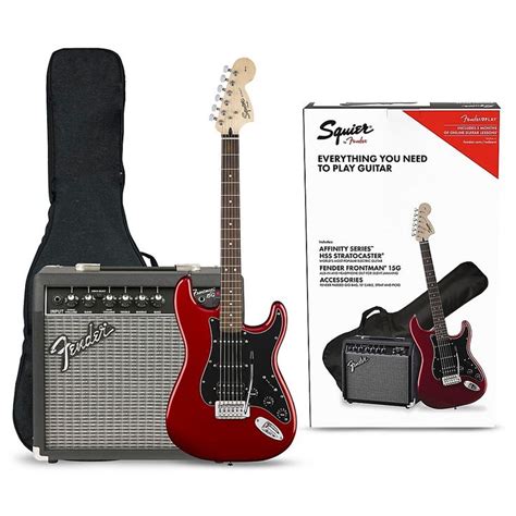 Squier Affinity Series Stratocaster HSS Electric Guitar Pack with Fender Frontman 15G Amp in ...