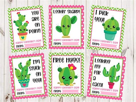 INSTANT DOWNLOAD Cactus Valentine Card Printable Kids Printable Valentine Card Cute Cactus ...