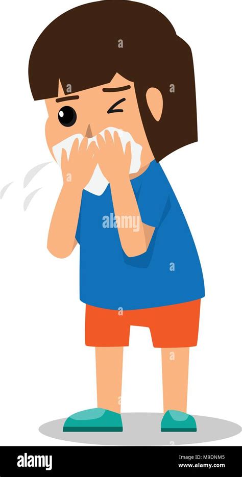 girl kid coughing because sick and fever. health care cartoon character ...