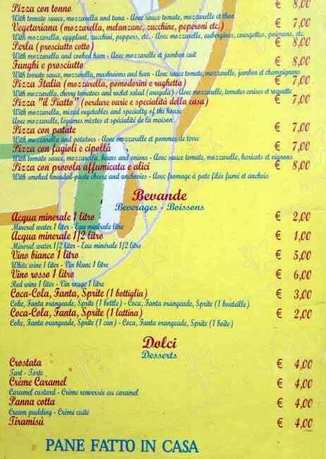 Menu da il piatto pizzeria, Roma