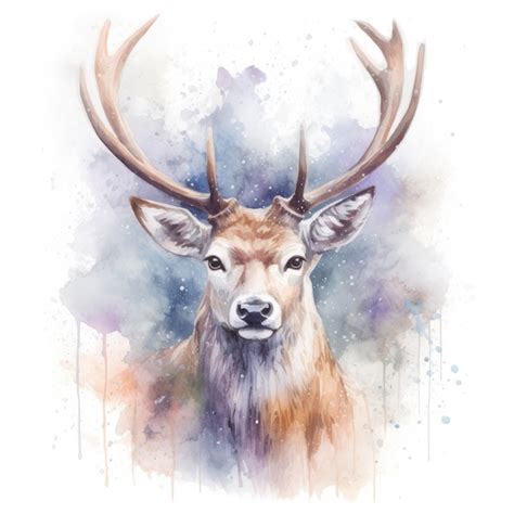 Premium AI Image | Watercolor painting of reindeer with white background