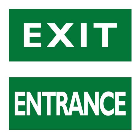 Exit and Entrance signs. English white text on green background ...