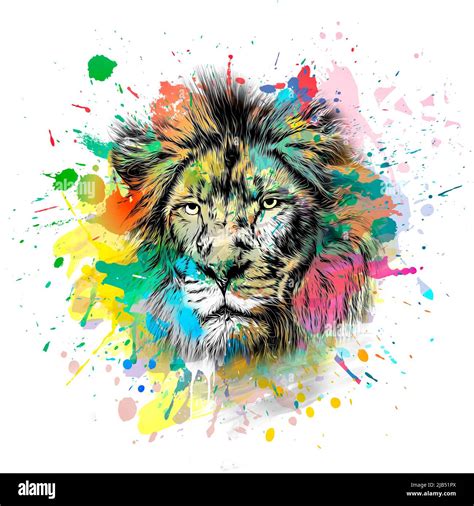 lion head with creative colorful abstract elements on dark background ...