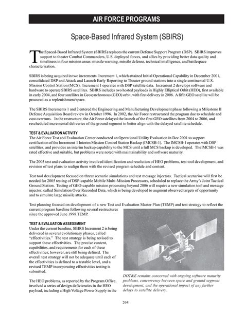 T Space-Based Infrared System (SBIRS) AIR FORCE PROGRAMS