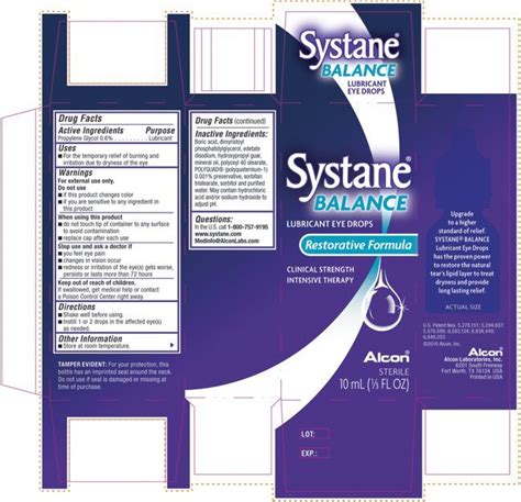 Systane Balance (Alcon Laboratories, Inc.) PROPYLENE GLYCOL 0.06mg in ...