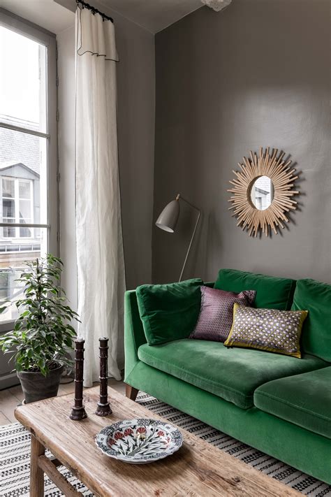 Bold Living Room Forest Green Sofa With Dark Grey Walls | Small living ...