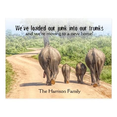 New Home Elephants We're Moving Announcement Funny Postcard | Zazzle.co.uk