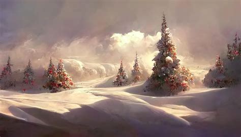 Premium Photo | Decorated Christmas trees in a snowy field at sunset or dawn Christmas nature ...