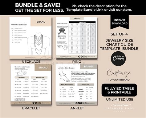 Bracelet Size Chart Template Editable Printable Jewelry - Etsy