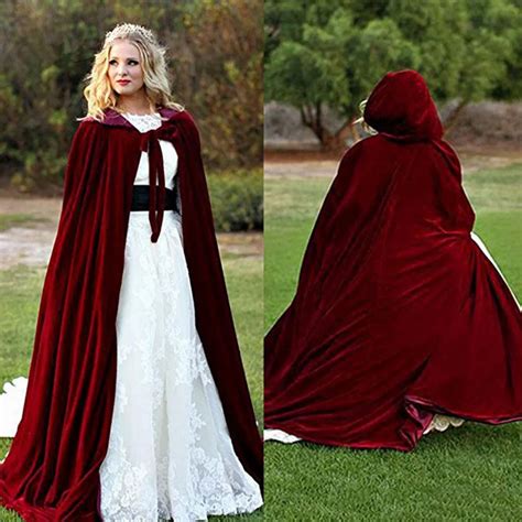 Wine Velvet Hooded Cloak Wedding Cape Faux Fur Shawl-in Wedding Jackets / Wrap from Weddings ...