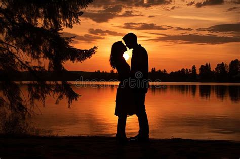 Sunset Photo of Silhouettes of a Couple in Love Stock Illustration - Illustration of dusk ...