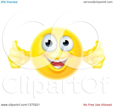 Clipart of a Yellow Smiley Emoji Emoticon Giving Two Thumbs up ...