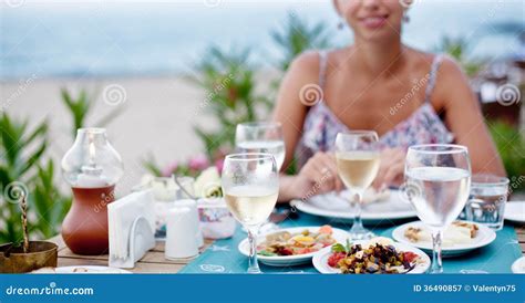 Romantic Dinner with White Wine. Stock Image - Image of luxury, healthy: 36490857