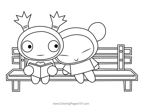 Pucca And Garu Sitting On A Bench Coloring Page for Kids - Free Pucca ...