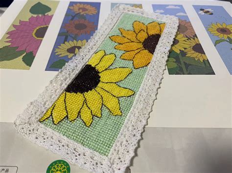 5 Pieces of Sunflower Bookmark Cross Stitch Kits, 100% Cotton DIY Counted Cross Stitch Kits ...