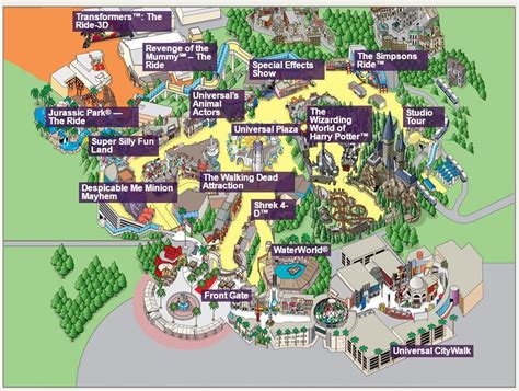 Universal Studios Map Highlighting the Larger Attractions (Guest Services to the righ ...