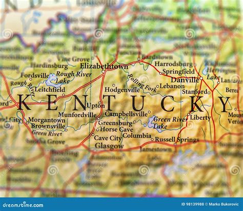 Geographic Map of US State Kentucky with Important Cities Stock Photo ...