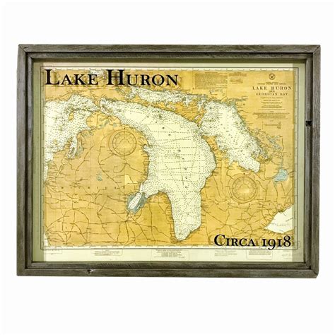 Vintage Lake Huron map - Circa 1918 - framed reproduction map