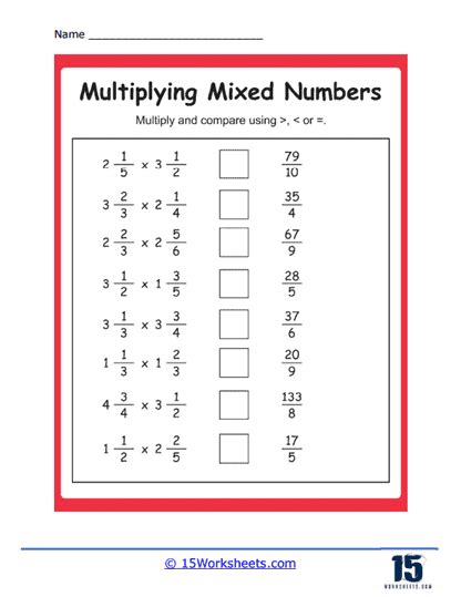 Multiplying Mixed Numbers Worksheets - 15 Worksheets.com