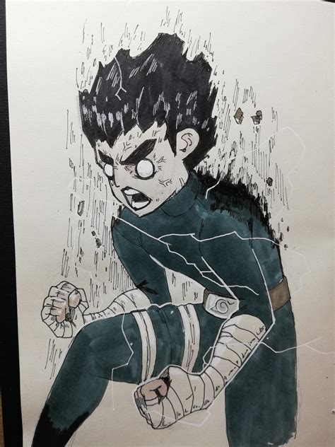 Rock Lee drawing I made. I just bought this white pen and test its potential : r/Naruto